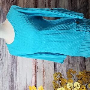 NEW SOFT SURROUNDINGS AQUA RIBBED 3/4 ROLL-TAB SLEEVE PULLOVER TUNIC